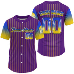 Maxcorners Custom Purple Pinstripe Button Up Baseball Shirt For Men Classic Youth Baseball Jerseys LM1809