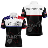 Maxcorners American Flag Grey Smoke Dartboard Men's Darts Shirt - Custom Name For Darts Jersey MT1006