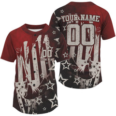 Maxcorners Red Patriotic Baseball Jersey For Men Personalized US Flag Baseball Shirt With Newborn LM2608