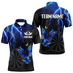 Maxcorners Custom Men Polo Darts Shirt With Navy Lightning & Glowing Butterfly, Darts Jersey LM1008