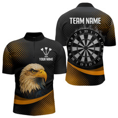 Maxcorners Custom Men’s Darts Shirt, Pearl Eagle With Yellow Halftone And Smoky Dartboard