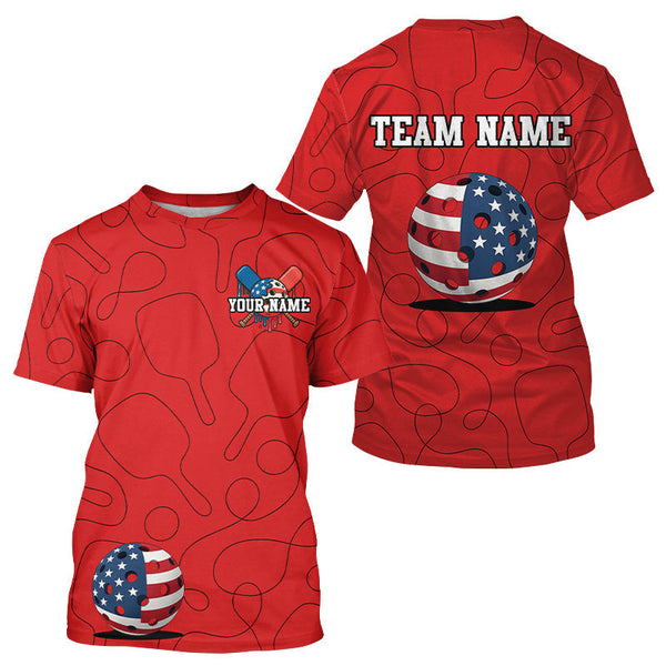 Maxcorners Patriotic Pickleball T-Shirt For Men Custom US Flag 3D Ball, Pickleball Gifts For Fans LM0803