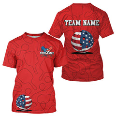 Maxcorners Patriotic Pickleball T-Shirt For Men Custom US Flag 3D Ball, Pickleball Gifts For Fans LM0803
