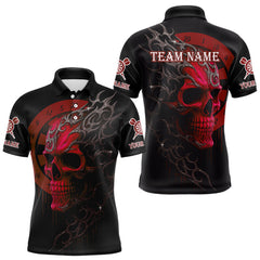 Maxcorners Custom Red Skull Dartboard Polo Dart Shirt Personalized Outfits Dart Jersey For Men LM0409