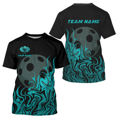 Maxcorners Custom Black & Turquoise Swirl Pickleball Ball T-Shirt For Men Paddles Pickleball Jersey MT0609