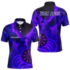Maxcorners Men's Darts Polo Shirt Personalized Flaming Phoenix Dartboard Darts Jersey | Purple LM1008
