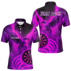 Maxcorners Men's Darts Polo Shirt Personalized Flaming Phoenix Dartboard Darts Jersey | Pink LM1008