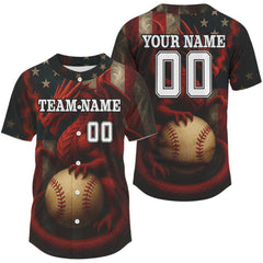 Maxcorners Patriotic Baseball Jersey Dragon US Flag Baseball Jersey Personalized For Men & Youth LM2608