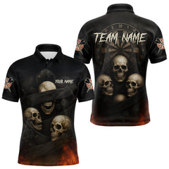 Maxcorners Custom Flames Grunge Roses Black Skull Dart Men Polo Shirt Outfits Dart Jerseys LM0910