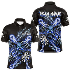 Maxcorners Personalized Blue Skeleton Thunder Lightning Men Dart Polo Shirts Skull Dart Jerseys TU0212