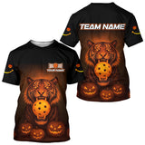 Maxcorners Custom Orange Pumpkin Tiger Halloween Pickleball T-Shirt For Men Pickleball Team Outfits MT1309