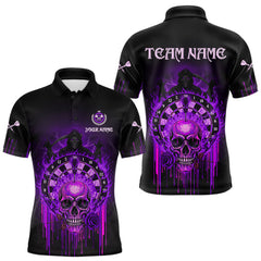 Maxcorners Custom Purple Flames Grim Reaper Dartboard Men Darts Polo Shirt Rose Skulls Darts Jersey TU1711