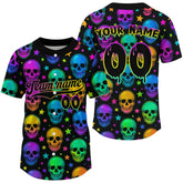 Maxcorners Custom Colorful Skull Baseball Halloween T-Shirt For Men Hallow's Eve Baseball Shirts LM1809