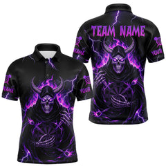 Maxcorners Purple Neon Flaming Grim Reaper Men Darts Polo Jerseys Custom Name Dart League Shirt LM2711