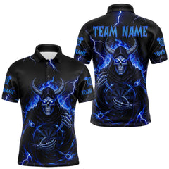Maxcorners Blue Neon Flaming Grim Reaper Men Darts Polo Jerseys Custom Name Dart League Shirt LM2711