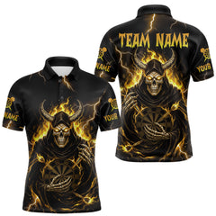 Maxcorners Yellow Neon Flaming Grim Reaper Men Darts Polo Jerseys Custom Name Dart League Shirt LM2711