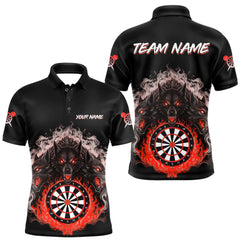 Maxcorners Grey And Red Flames Wolf Custom Men's Funny Dart Polo Shirts Team Dart League Jerseys