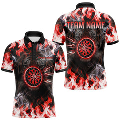 Maxcorners Red Flaming Tiger Men Dart Polo Shirts Personalized Name & Team Fire Flame Dart Jerseys TU0112