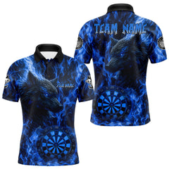 Maxcorners Custom Black Blue Flames Wolf Dartboard Dart Men Polo Shirt Outfits Dart Jerseys MT1110