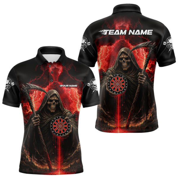 Maxcorners Custom Lightning Red The Grim Heaper Dartboard Dart Polo Shirt For Men Dart Team Jerseys MT1309