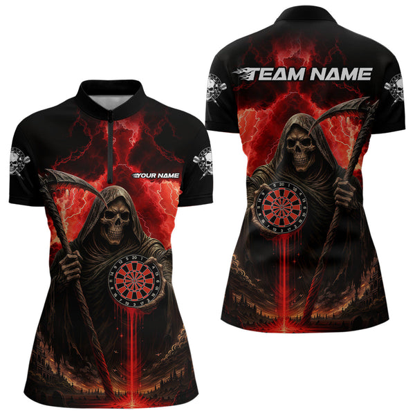 Maxcorners Custom Lightning Red The Grim Heaper Dartboard Dart Polo Shirt For Men Dart Team Jerseys MT1309
