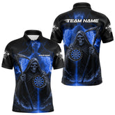 Maxcorners Custom Lightning Blue The Grim Heaper Dartboard Dart Polo Shirt For Men Dart Team Jerseys MT1309