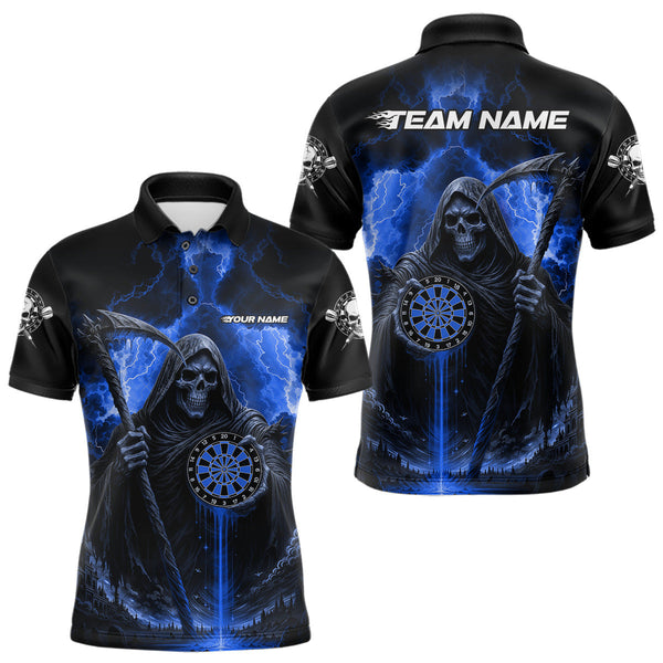 Maxcorners Custom Lightning Blue The Grim Heaper Dartboard Dart Polo Shirt For Men Dart Team Jerseys MT1309