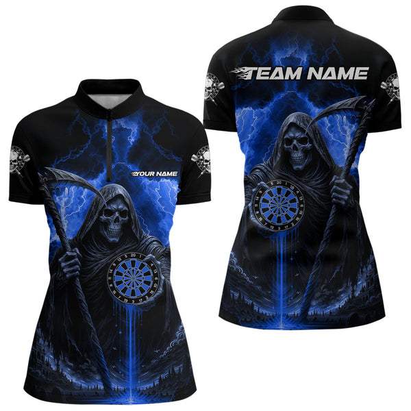 Maxcorners Custom Lightning Blue The Grim Heaper Dartboard Dart Polo Shirt For Men Dart Team Jerseys MT1309