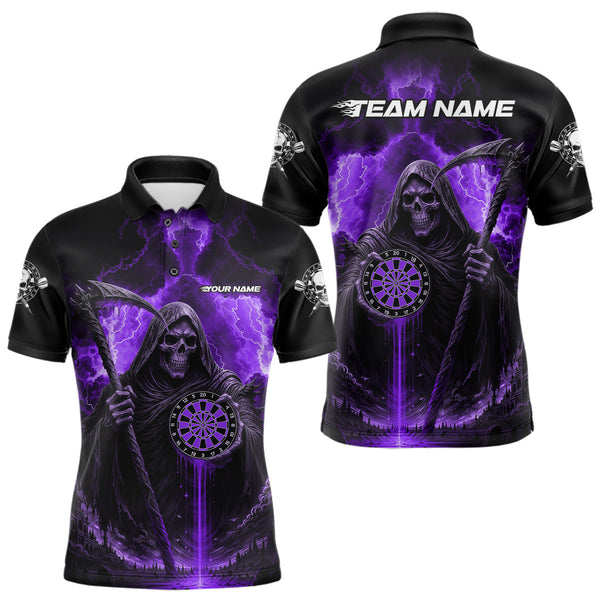 Maxcorners Custom Lightning Purple The Grim Heaper Dartboard Dart Polo Shirt For Men Dart Team Jerseys MT1309