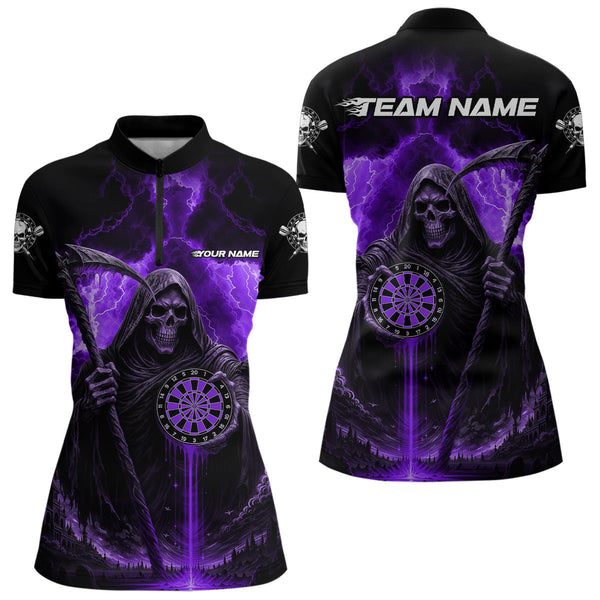 Maxcorners Custom Lightning Purple The Grim Heaper Dartboard Dart Polo Shirt For Men Dart Team Jerseys MT1309