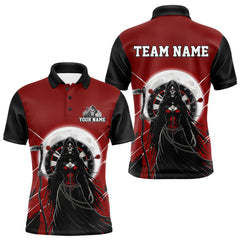 Maxcorners Black And Red Grim Reaper Moon Dartboard Custom Men Darts Polo Shirt Gothic Dart Jerseys LM2011