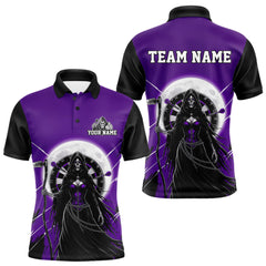 Maxcorners Black And Purple Grim Reaper Moon Dartboard Custom Men Darts Polo Shirt Gothic Dart Jerseys LM2011