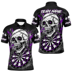 Maxcorners Custom Purple Grey Skull Barbed Wire Dartboard Grunge Darts Polo Shirt For Men Dart Gifts MT1511