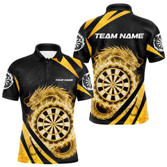 Maxcorners Gold Flames Dragon Dartboard Men Darts Polo Shirt Custom Dragon Team Dart League Shirt LM2711