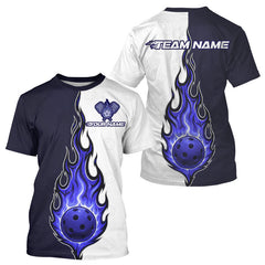 Maxcorners Custom White And Blue Flames Pickleball Ball T-Shirt Men's Pickleball Jersey MT0811