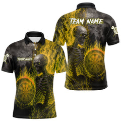 Maxcorners Custom Grey And Yellow Flames Dartboard Skeleton Dart Men Polo Shirt Dart Team Jerseys MT1110