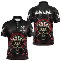 Maxcorners Custom Lightning Red Smokes Skull Dartboard Men Darts Polo Shirt Skull Dart Jerseys LM1411