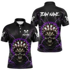 Maxcorners Custom Lightning Purple Smokes Skull Dartboard Men Darts Polo Shirt Skull Dart Jerseys LM1411