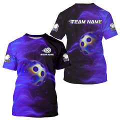 Maxcorners Custom Purple Flames Holographic Pickleball Ball T-Shirt For Men Outfit Pickleball Jersey MT1309