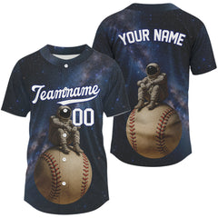 Maxcorners Custom Blue Galaxy Astronaut Baseball Shirt For Men Outfits Funny Baseball Jerseys LM2509