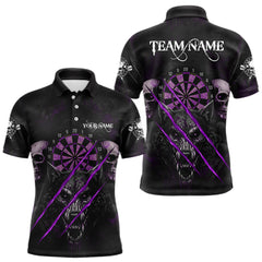 Maxcorners Purple Blood Scratch Wolf Men Darts Polo Shirt Custom Name & Team Skull Dart League Shirt LM2711
