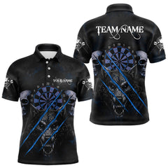 Maxcorners Blue Blood Scratch Wolf Men Darts Polo Shirt Custom Name & Team Skull Dart League Shirt LM2711