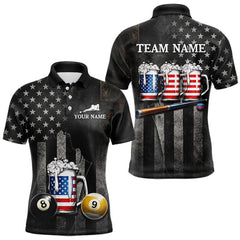 Maxcorners Grunge US Flag Beer Pool 8 Ball & 9 Ball Men Billiard Shirt Custom Patriotic Billiard Team Attire LM2201