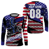 Maxcorners MotoGirl Custom Motocross Jersey Women Biker Patriotic Dirt Bike Shirt American Flag LM2809