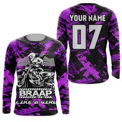 Maxcorners Brap Like A Girl Personalized Motocross Jersey UPF30+ Purple Women Girls Dirt Bike Racing Shirt LM2809