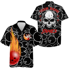 MaxCorners Bowling And Pins Skull Pins Black Bowlers Customized Name, Team Name 3D Hawaiian Shirt