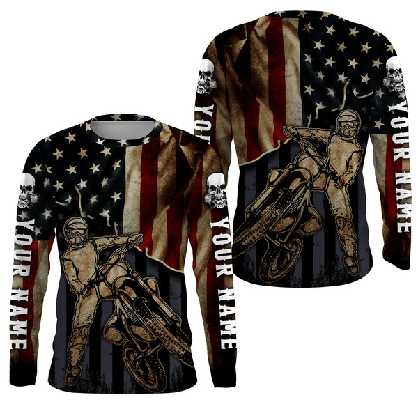Maxcorners Personalized Racing Jersey UPF30+ UV Protect American Flag Dirt Bike Rider Motorcycle Racewear LM2809