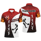 Maxcorners Red Flame Bowling Lovers Vintage Customized Name And Team Name 3D Shirt