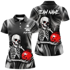 Maxcorners Bowling And Pins Skull Customized Name, Team Name 3D Polo Shirt