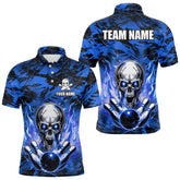 Maxcorners Personalized Blue Flame Skull Bowling Jersey Camo Multicolor Polo Bowling Team LM014